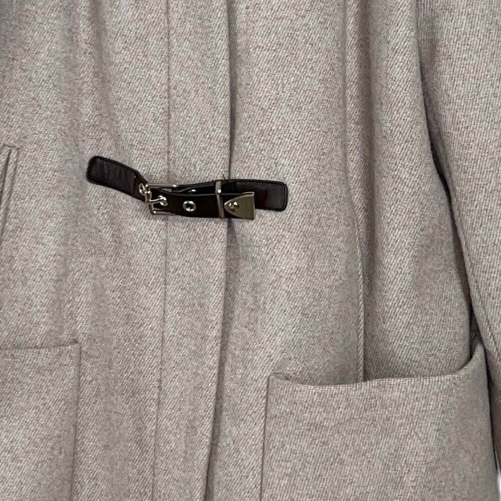 Calvin Klein NWT Tan Herringbone Wool Coat Faux Fur Hood Size L - Picture 5 of 11